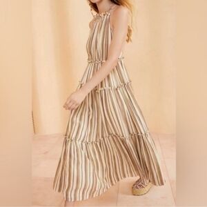 Ulla Johnson Cream Tan Smocked Tiered Sundress